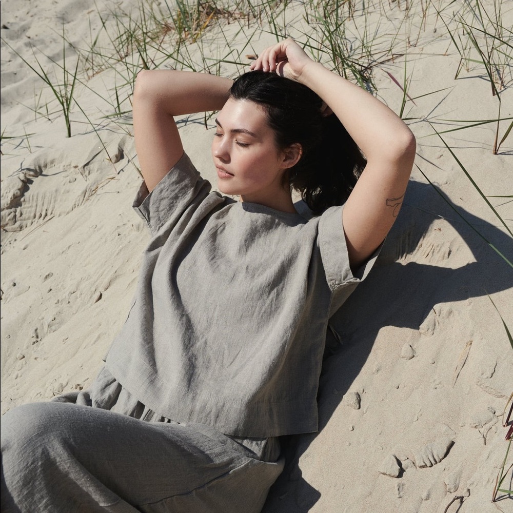 Mona Dusty Blue Top by Linenfox in XS